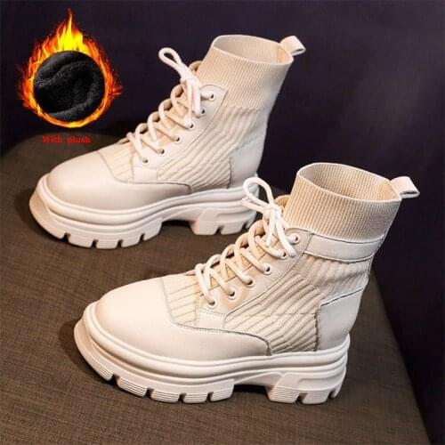 Real Soft Leather Nude Boots Womens British Style Autumn And Winter 2020 New Casual Womens Shoes Short boots Women Fashion