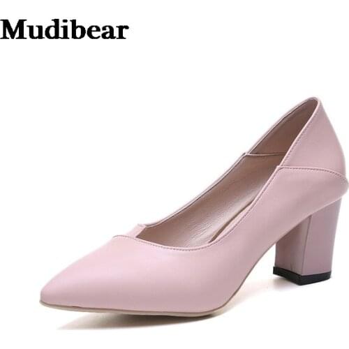 Mudibear Lady wedge Thick-heeled black commute work stilettos high heels 2020 new pointed thick-heeled simple single shoes women
