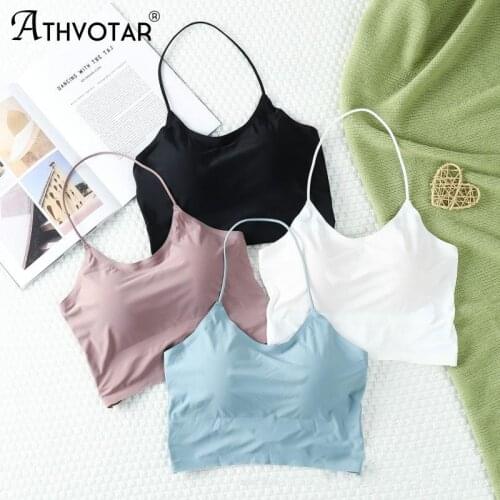 ATHVOTAR Women Halter Bra Bralette Padded Elastic Ice Silk Brassiere Wireless Cross Backless Sleeveless Top Female Underwear