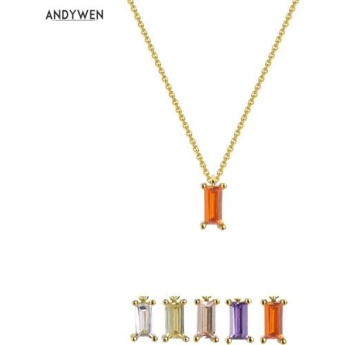 ANDYWEN 925 Sterling Silver Long Chain Pendant Necklace Square Austria Zircon Crystal 2020 Fashion Women Simple Luxury Jewelry