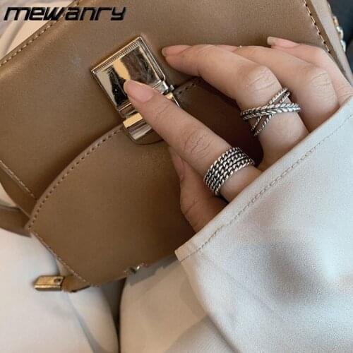 Mewanry 925 Sterling Silver Twist Chain Cross Ring for Women Vintage Light Luxury Minimalist Trend Party Jewelry Gifts Wholesale