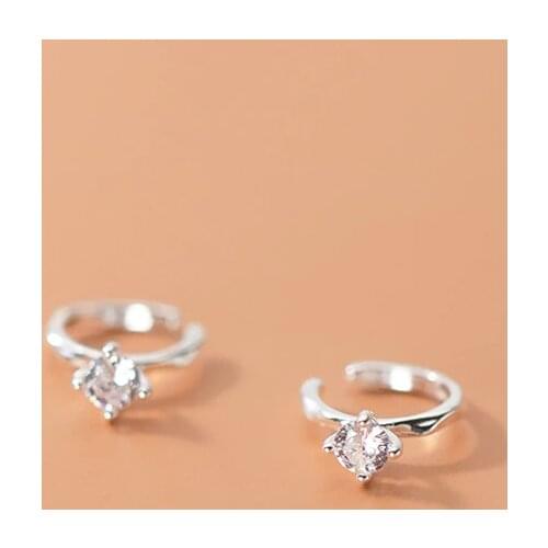 1pair (No pierced) Real. 925 Sterling Silver Jewelry CZ Solitaire Clip On Cuff Earrings Ear-Bone C-G9127