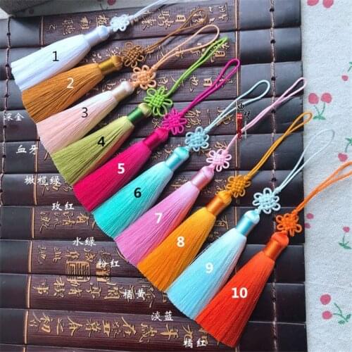 10pcs 65mm 28color Small Chinese knot with ear tassel Rayon bookmark tassel fan sword bracelet costume crafts decoration fringe