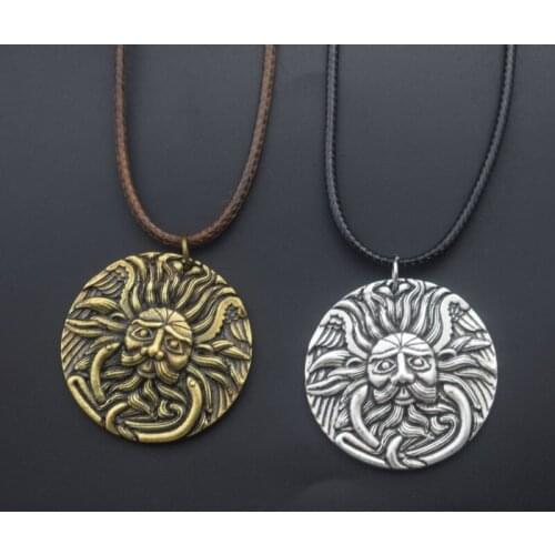 12pcs Slavic Amulet Mysterious Sun Face Necklace With Rope Chain Ancient Pagan Jewelry
