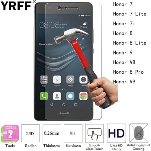 2PCS 2.5D 9H 0.26mm Premium Tempered Glass Protective Screen Protector Film For Huawei Honor 7 7 Lite 7i 8 8 lite V8 V8 Pro V9