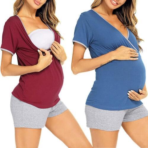 2PCs Maternity Nursing Sleepwear Set Breastfeeding Nightwear for Pregnant Women Nightgowns Pregnancy Breast Feeding Pajamas Suit