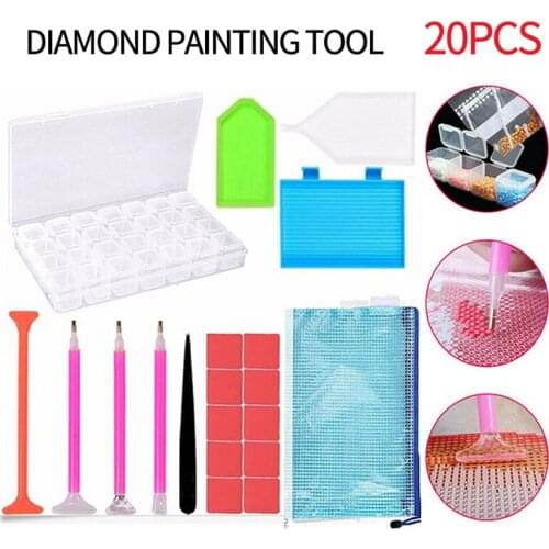 20pcs/Set Diamond Painting Tools Cross Stitch Full Kits Embroidery Drill Pen 28 Grids Storage Box Diamond Paintings Accessories