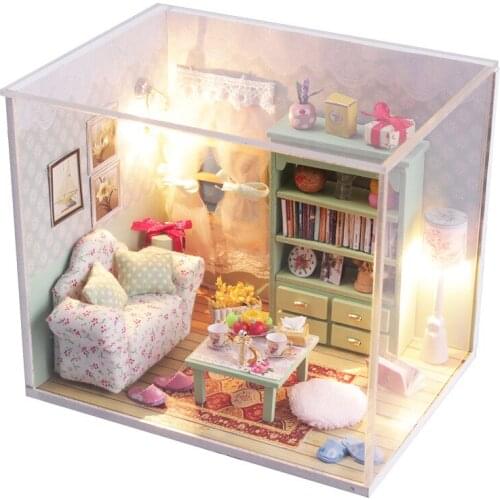 DIY 3D Wood Doll House Mini Furnitures Dollhouse Wooden House Toys Children Birthday Gift Desk Crafts & Dust Cover 01 (S8