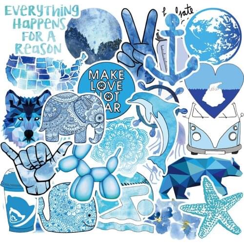 50 Pcs Blue Vsco Waterproof Stickers Hydro Fask Cute Trendy Stickers for Teens Girls Stuff Luggage Water Bottle Laptop Car Decal