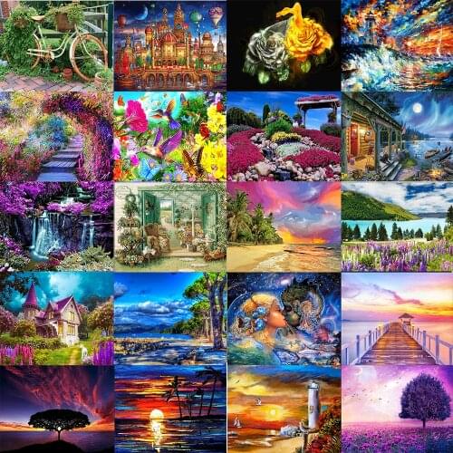 Landscape 5D diamond painting full diaond snow scene starry sky round diamond mosaic pattern home decoration DIY handmade wall