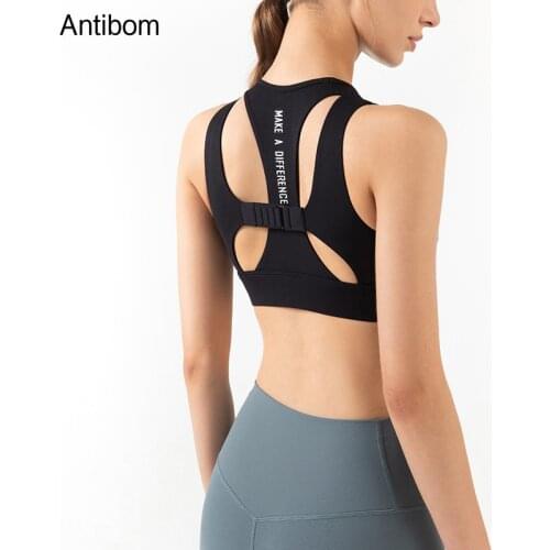 Antibom Yoga Bras Womens Gym Fitness Sports Top High Elastic Shockproof Padded Crop Top Jog Quick Dry Hollow Solid Color Vest