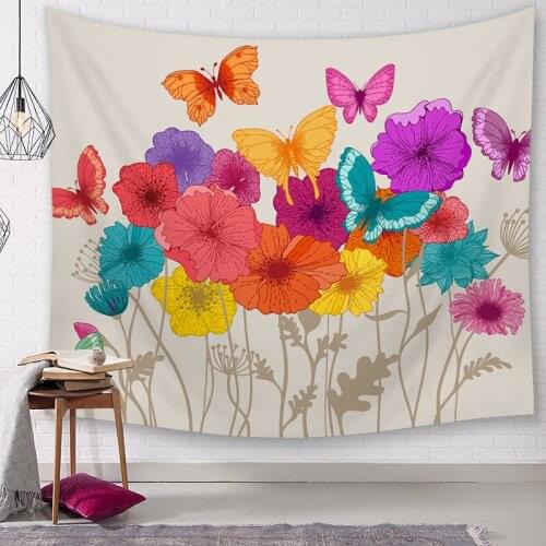 Color Butterfly Flower Printing Tapestry for Livingroom Photography Wall Decor