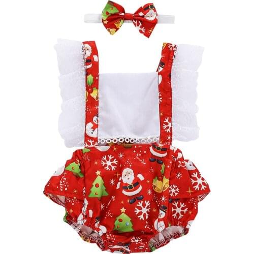 Newborn Baby Girl Christmas Outfits Santa Claus Lace Tutu Romper Jumpsuit with Bow Headband