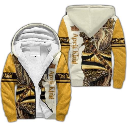 King Lion 3D printed Fleece zipper Hoodies Men Women Winter Warm plus velvet jacket Casual Coat Choose your month 02