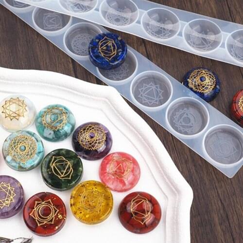 DIY Epoxy Silicone Resin Mold Seven Chakras Semi-circular Hemisphere Round Mirror Silicone Crystal Epoxy Silicone Mold Resin