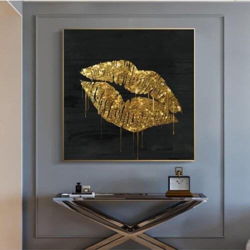 Sexy Gold Green Lips Oil Paintings on Canvas Abstract Art Wall Posters Prints Pictures for Living Room Home Cuadros