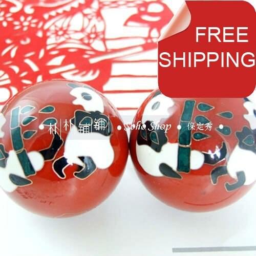 Chinese baoding balls,50mm imitation cloisonne.Lovely panda.Palm stress reliever balls in multi colors.Paper box. Free shipping