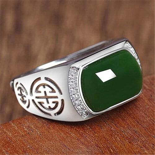 925 sterling silver inlaid with emerald emerald ethnic style pattern ring