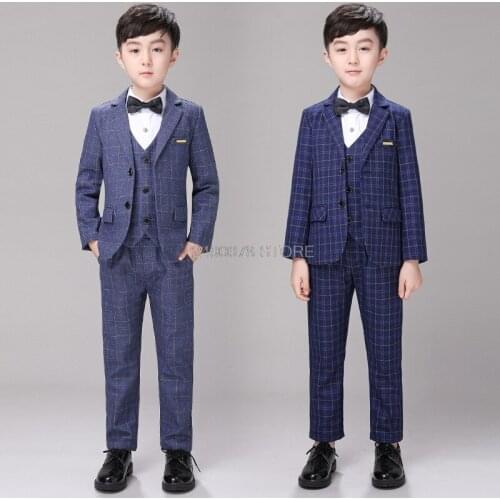 Kids Performances Blazer Dress Party Costume Boys Wedding Tuxedo Suits Children Formal Blazer Vest pants Tie 4Pcs Clothing Set