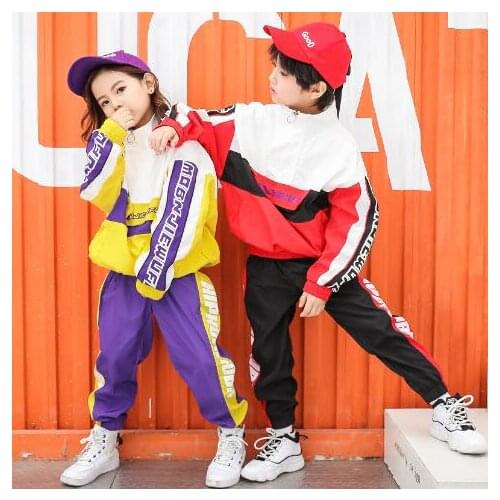 Children Street Dance Clothing For Girls Boys Casual Tracksuit Teenage Kids Hip Hop Long Sleeve T Shirt Pants Two Pieces Set