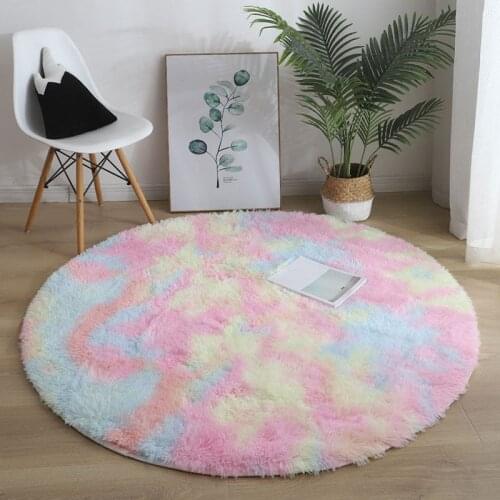 Colorful Round Shaggy Carpet Soft Plush Fluffy Rug Computer Chair Motley Round Rug Cute Kids Room Floor Mat Cloakroom Carpets