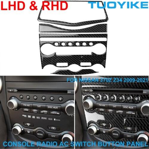 LHD RHD Car Styling Carbon Fiber Console Radio Knob AC Panel Switch Button Frame Cover Trim Sticker For NISSAN 370Z Z34 2009-21