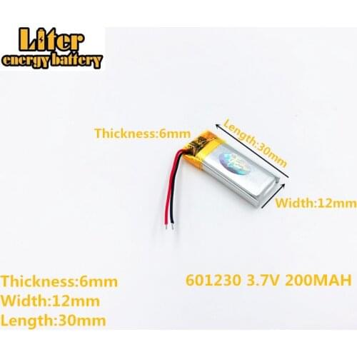 Liter energy battery 3.7V 200mAh 601230 plug Lithium Polymer Rechargeable Battery For MP3 MP4 MP5 Lithium polymer battery