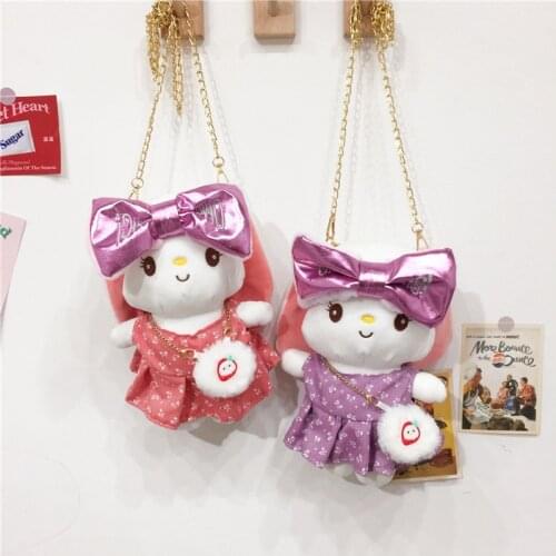 Kawaii Rabbit Plush Portable Backpack Cartoon Animal Fashion Soft Stuffed Doll Cute Chain Coin Purse Toy Birthday Gift for Girls