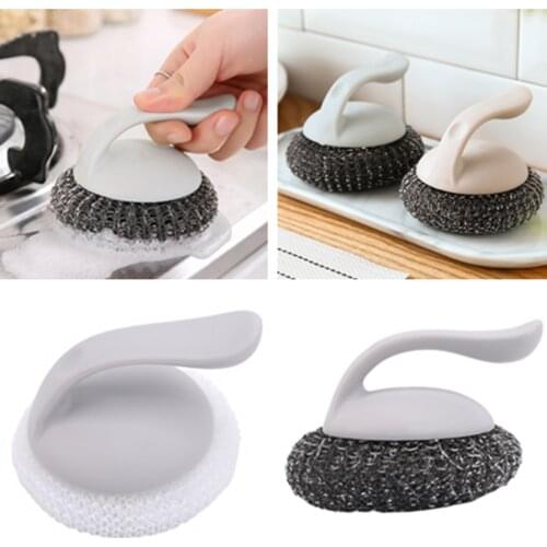 Stainless Steel Scourers With Plastic Handle Steel Wool Scrubber Pad Kitchen Bathroom Cleaning Brush For Dishes Pots Pans