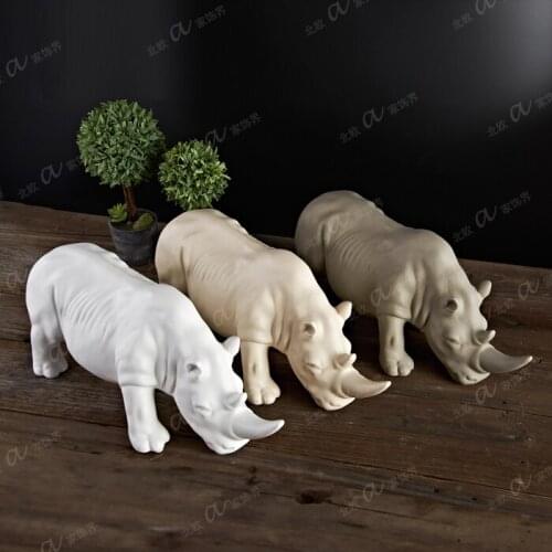 NORDIC CREATIVE CERAMIC RHINOCEROS STATUE HOME DECOR CRAFTS ROOM DECORATION OBJECTS PORCELAIN ANIMAL FIGURINE OFFICE ORNAMENT