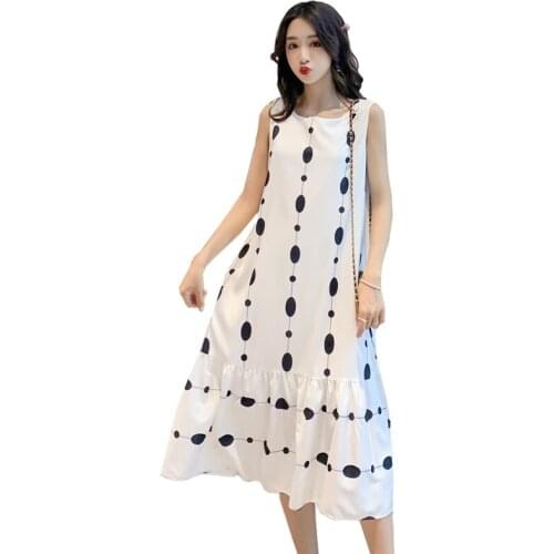 New Sundress Plus Size Polka Dot Pregnant Women Cotton Dress Loose Mid-length Fashion Maternity Dress