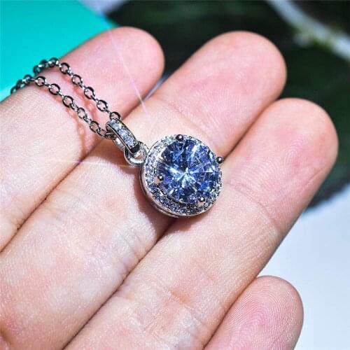Charm Crystal Round Pendant Necklace For Women Jewelry Fashion Lady 925 Sterling Silver Necklace Female Clavicle Accessories Hot