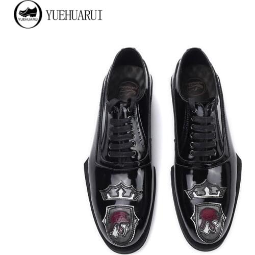 Oxfords Shoes Fashion Patchwork Leather hand-made Cow Leather Lace-Up Round Toe Flat Heel Mens Business Casual