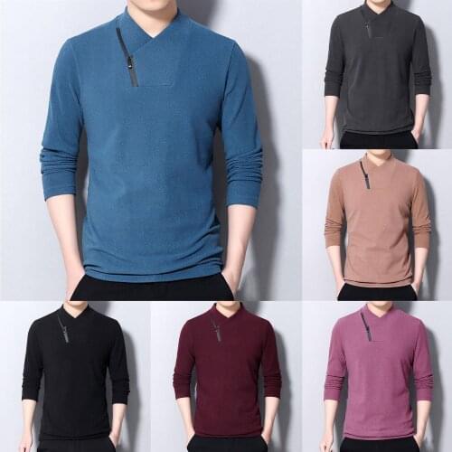 Autumn Winter Men Long Sleeve Mock Neck Zipper Letter Base T-shirt Sweatshirt