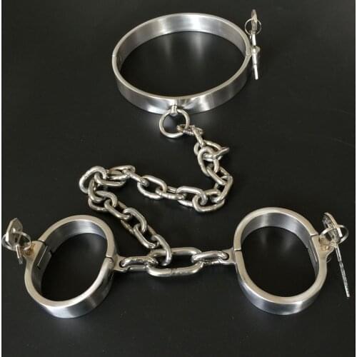 Stainless Steel neck collar with handcuffs for sex adult games bdsm fetish bondage restraints hand cuffs sex toys for couples