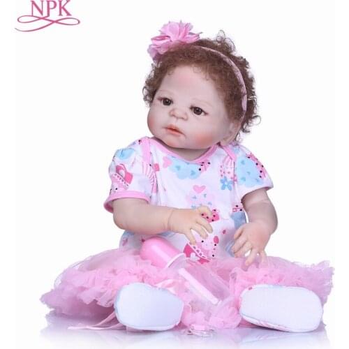 NPK 22" Full Silicone Bebes Reborn Girl Realistic Vinyl Newborn Baby Sleeping Doll Waterproof Body Magnetic Mouth bonecas
