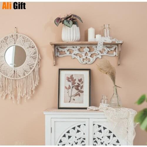 Carved Shelf Wall Hanging on The Wall Balcony Garden Solid Wood Storage Partition Rack Rack Homestay Outdoor Hanging Decor