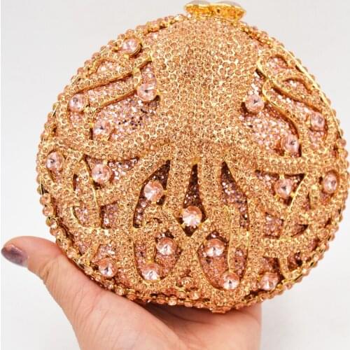 Luxury women evening bags Animal octopus Gold crystal Clutch bag fashion diamante dinner bag Ladies party Prom Purse SC056
