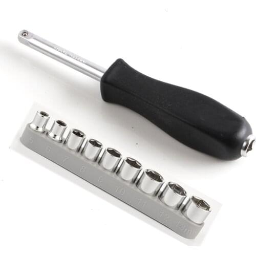 1/4 Inch Shank Dual-purpose Wrench Handle and Hex Socket Set 5-13 mm Socket Wrench Head with Handle Repair Hand Tools