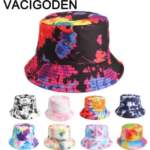 VACIGODEN Women Fashion Reversible Tie Dyeing Printed Bucket Hat Mixed Colors Sunbonnet Fedoras Outdoor Corduroy Fisherman Caps
