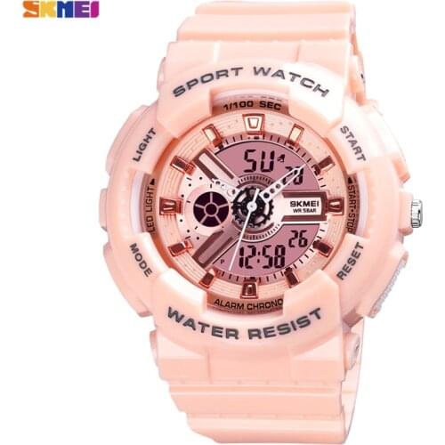 SKMEI LED light Women Digital Wristwatch Chrono Calendar 2 time 5Bar Waterproof Ladies Sport Watches Relogio Feminino 1689 Clock