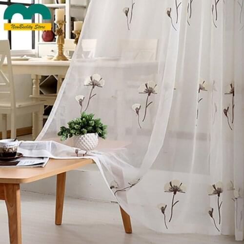 Modern and Simple Cotton and Linen Light Luxury Translucent Embroidered Window Screen Curtains for Living Dining Room Bedroom