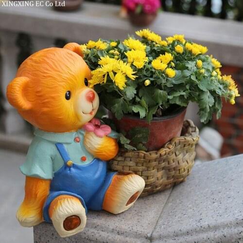 Creative Animal Flower Pot Resin Cartoon Bear Flower Jar Ornaments Sculpture Garden Decoration Courtyard Outdoor Ornaments