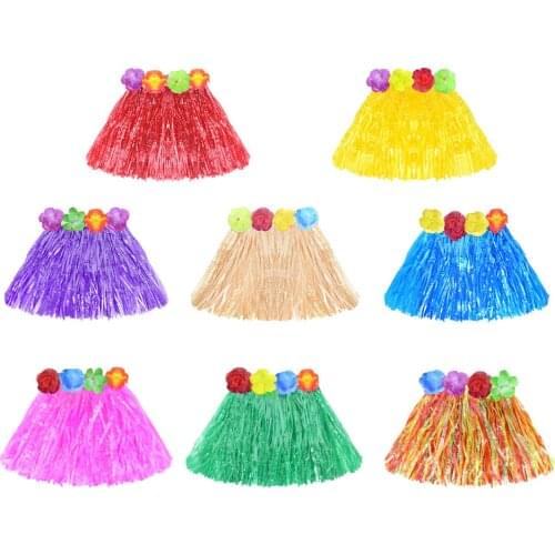 1Pc 30/40cm Tropical Hawaiian Party Decorations Supplies Dress Children Adult Hula Show Grass Beach Dance Activity Skirt 8 Color