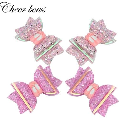 2 Pcs/lots 3" PINK Ballet Dance Shoe Shape Hair Clips For Girls Kids Glitter Back To School Hair Bows Hairpins Hair Accessories