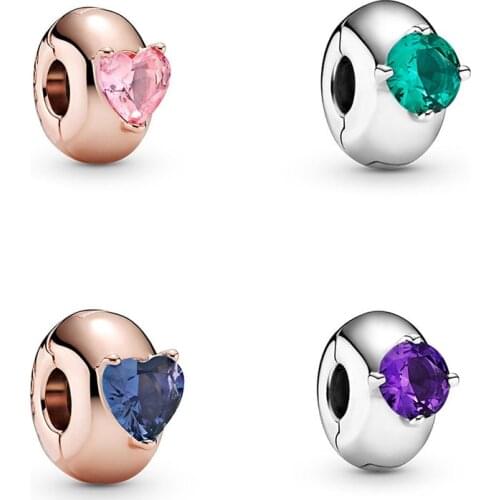 2021New S925 Sterling Silver 4-color Zircon Fixing Clip Fit Original 3mm Bracelet&Bangle For Women Birthday Fashion Jewelry Gift