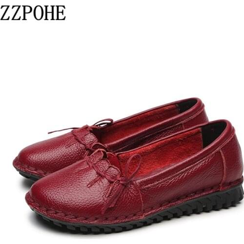 ZZPOHE spring autumn new frenulum mother shoes fashion casual leather large size womens shoes Soft bottom comfortable flats