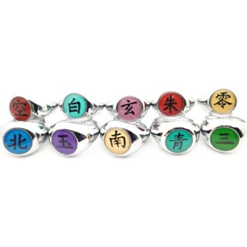 10pcs/set Anime Rings Shippuuden Jewerly Cosplay Costume Rings Ninjas Fashion Table Akatsuki Membermetal Ring Accessory Set