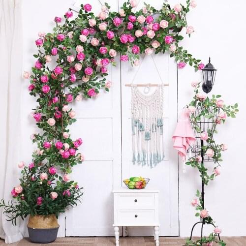 180cm Silk Roses Ivy Vine Artificial Peony Flowers Rattan String With Green Leaves For Wedding Home Garden Decor Hanging Garland