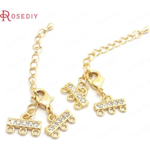 37836)4 Sets 9x12MM 24K Gold Color Brass and Zircon Necklaces Bracelets Connect Clasps Jewelry Making Supplies Diy Accessories
